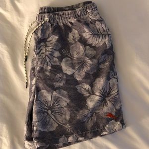 Tommy Bahama Relax Gray Hibiscus Flower Print Swim Trunks, Large
